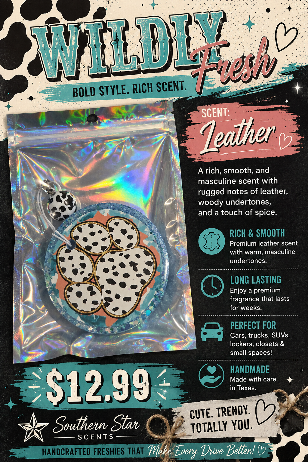 Cow Print Paw Freshie – Leather Scent